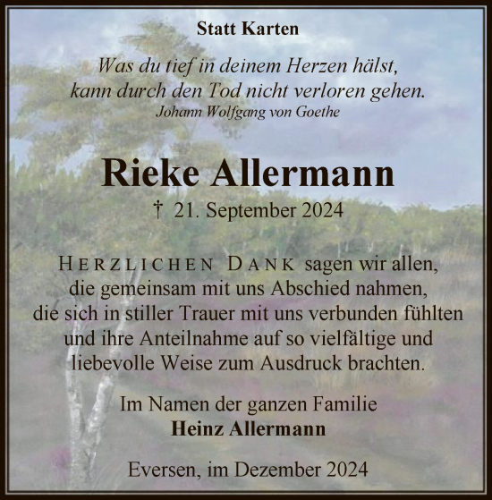 Traueranzeige von Rieke Allermann von SYK