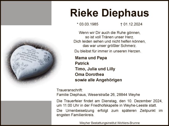 Traueranzeige von Rieke Diephaus von SYK