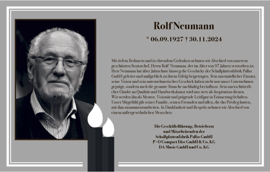 Traueranzeige von Rolf Neumann von SYKSYK