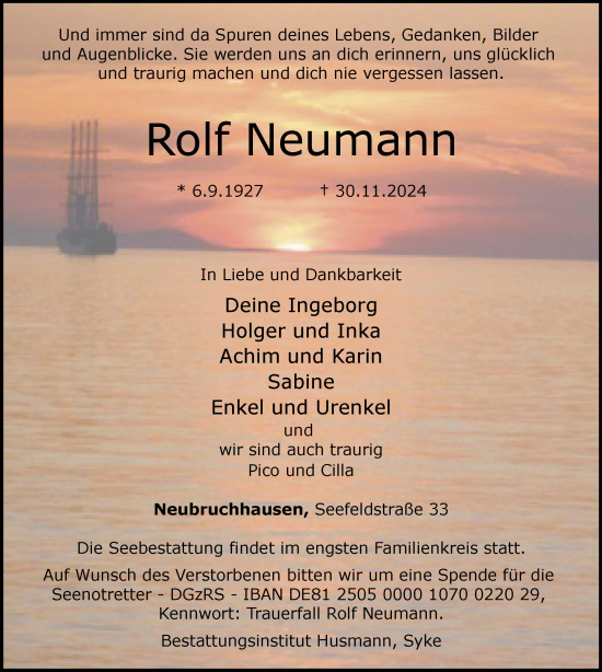 Traueranzeige von Rolf Neumann von SYKSYK