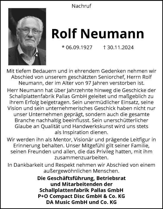 Traueranzeige von Rolf Neumann von SYKSYK