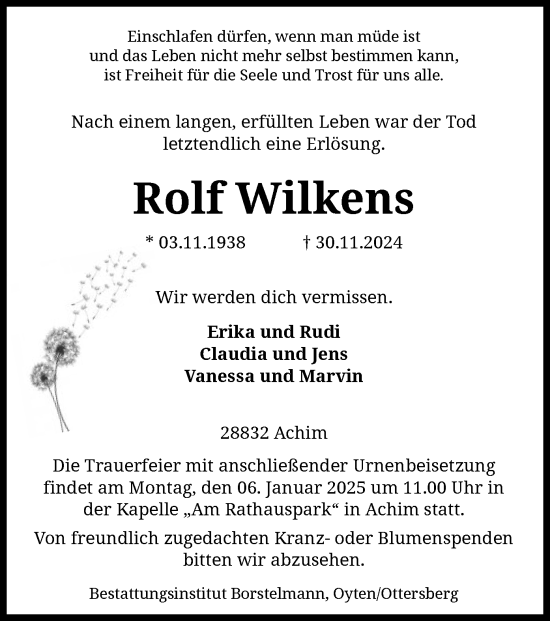 Traueranzeige von Rolf Wilkens von SYK