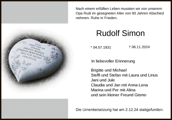 Traueranzeige von Rudolf Simon von SYK