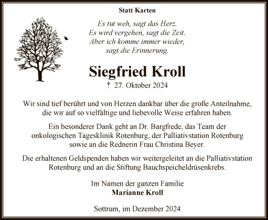 Traueranzeige von Siegfried Kroll von SYK