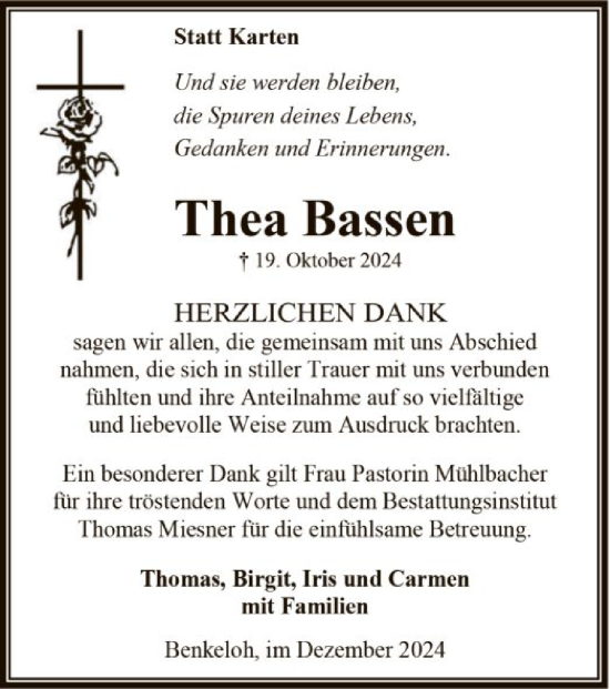 Traueranzeige von Thea Bassen von SYK