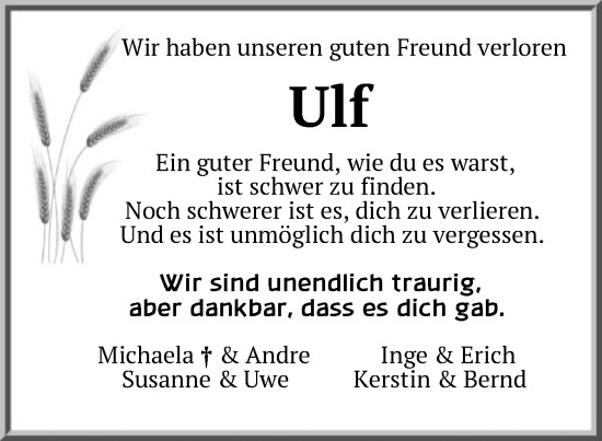 Traueranzeige von Ulf  von SYK