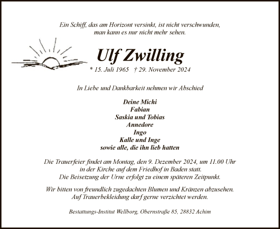 Traueranzeige von Ulf Zwilling von SYK