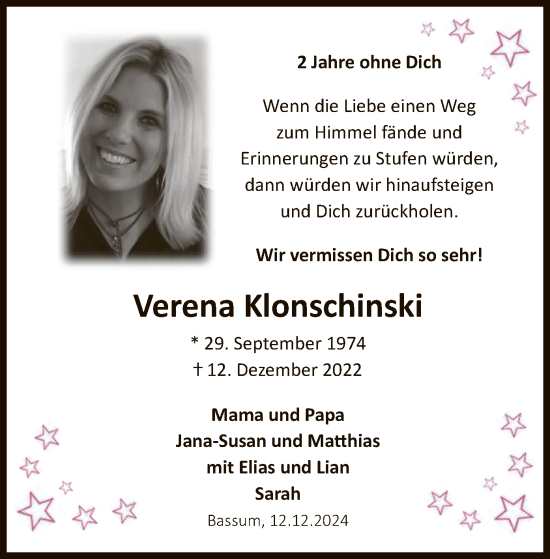 Traueranzeige von Verena Klonschinski von SYK