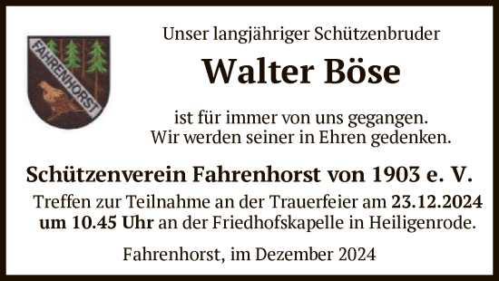 Traueranzeige von Walter Böse von SYK