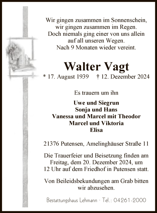 Traueranzeige von Walter Vagt von SYK