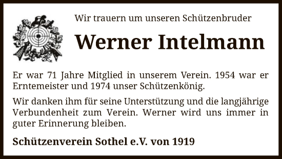 Traueranzeige von Werner Intelmann von SYK