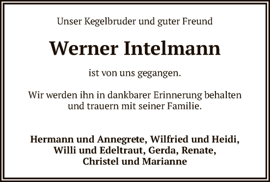 Traueranzeige von Werner Intelmann von SYK