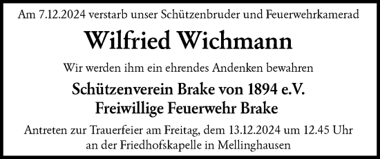 Traueranzeige von Wilfried Wichmann von SYK