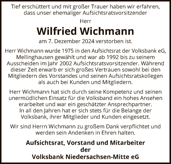 Traueranzeige von Wilfried Wichmann von SYK
