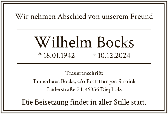 Traueranzeige von Wilhelm Bocks von SYK