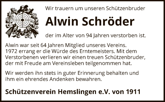 Traueranzeige von Alwin Schröder von SYK