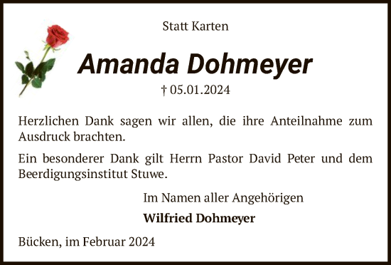 Traueranzeige von Amanda Dohmeyer von SYK