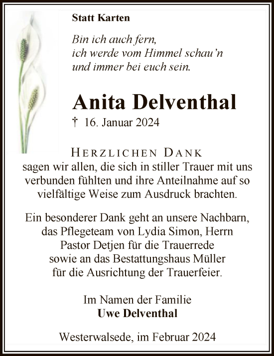 Traueranzeige von Anita Delventhal von SYK