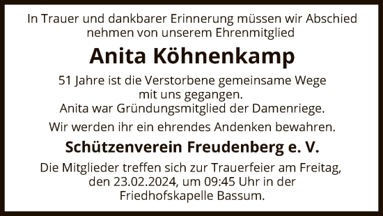 Traueranzeige von Anita Köhnenkamp von SYK