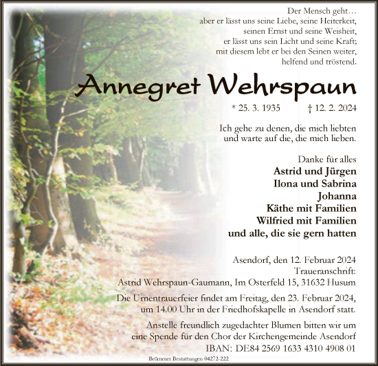 Traueranzeige von Anneegret Wehrspaun von SYK