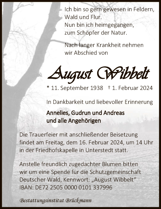 Traueranzeige von August Wibbelt von SYK