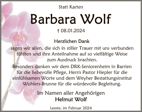Traueranzeige von Barbara Wolf von SYK