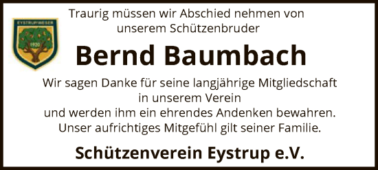 Traueranzeige von Bernd Baumbach von SYK