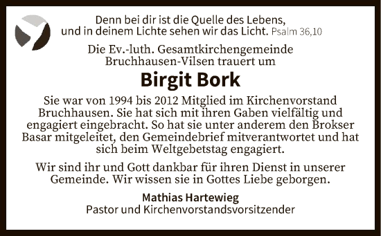 Traueranzeige von Birgit Bork von SYK