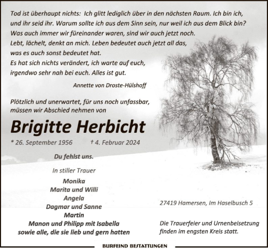 Traueranzeige von Brigitte Herbicht von SYK