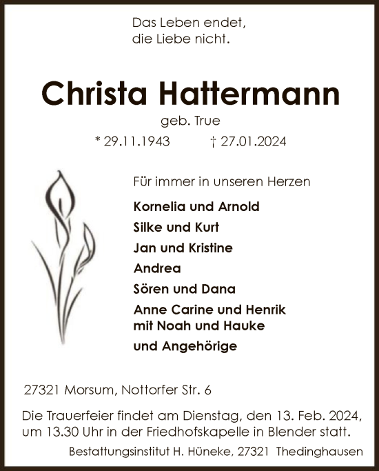 Traueranzeige von Christa Hattermann von SYK