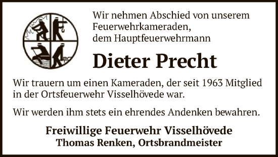 Traueranzeige von Dieter Precht von SYK