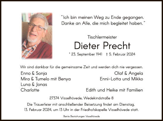 Traueranzeige von Dieter Precht von SYK