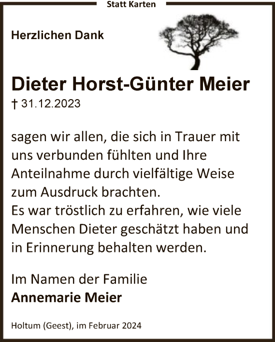 Traueranzeige von Dieter Horst-Günter Meier von SYK