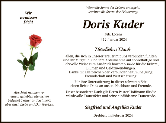 Traueranzeige von Doris Kuder von SYK