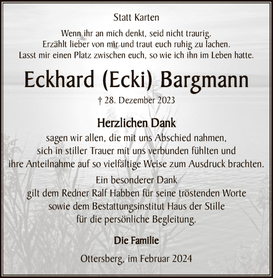 Traueranzeige von Eckhard Bargmann von SYK