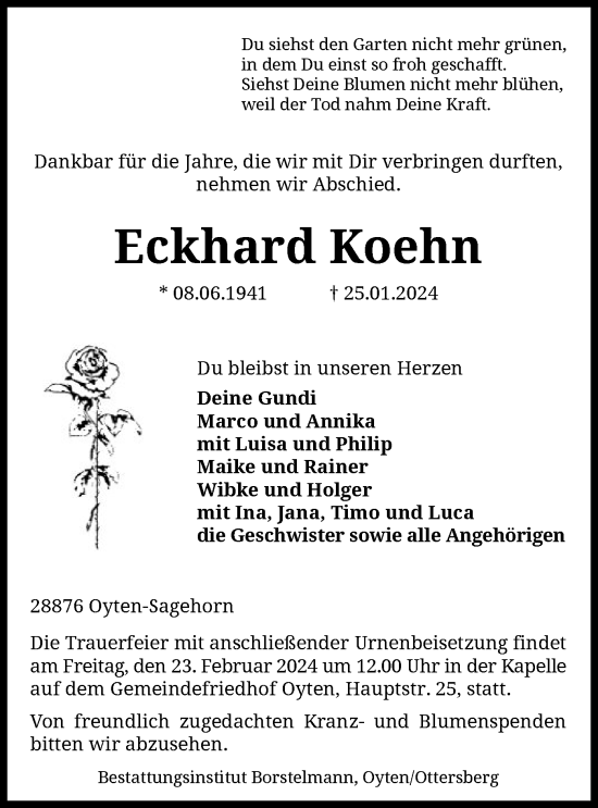 Traueranzeige von Eckhard Koehn von SYK