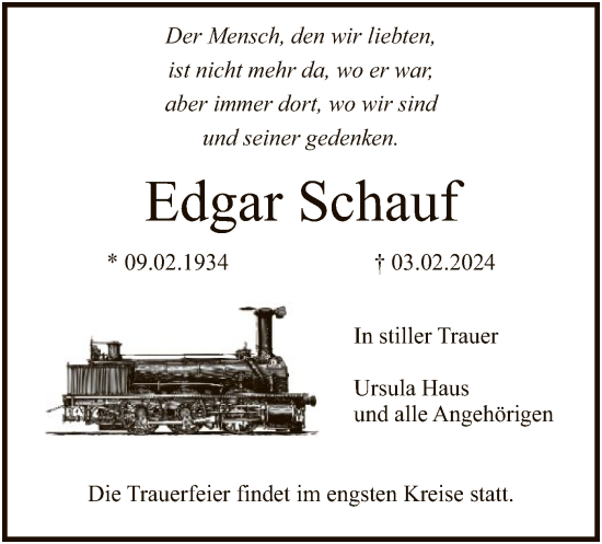 Traueranzeige von Edgar Schauf von SYK
