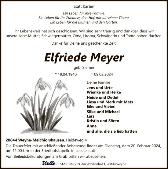 Traueranzeige von Elfriede Meyer von SYKSYK