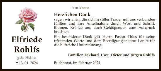 Traueranzeige von Elfriede Rohlfs von SYK