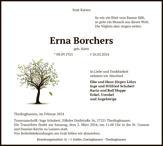 Traueranzeige von Erna Borchers von SYK