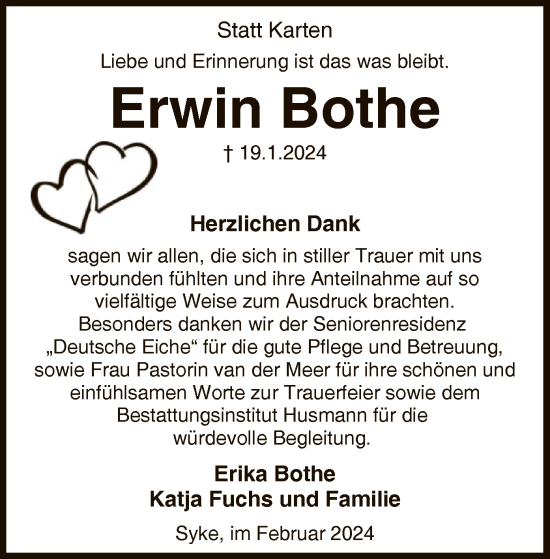 Traueranzeige von Erwin Bothe