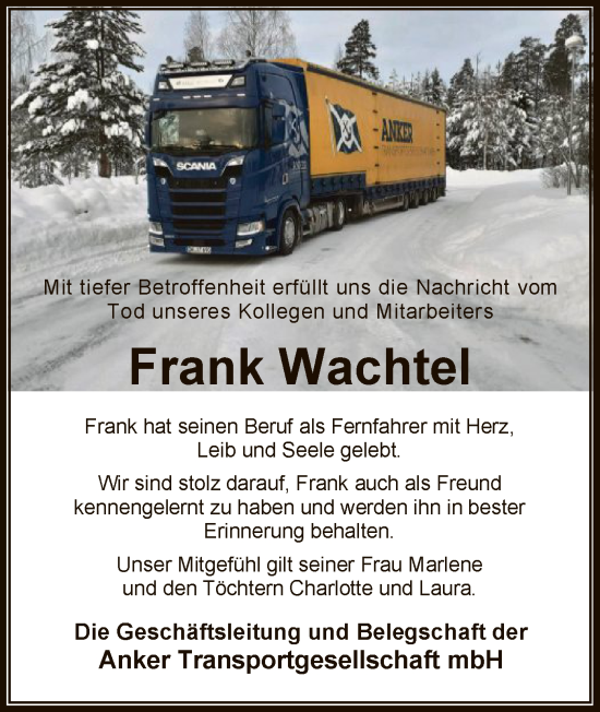Traueranzeige von Frank Wachtel von SYK