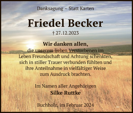 Traueranzeige von Friedel Becker von SYK