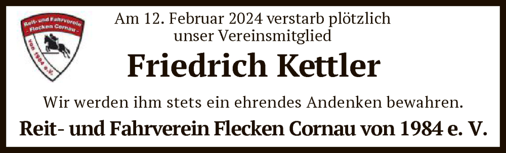  Traueranzeige für Friedrich Kettler vom 22.02.2024 aus SYK