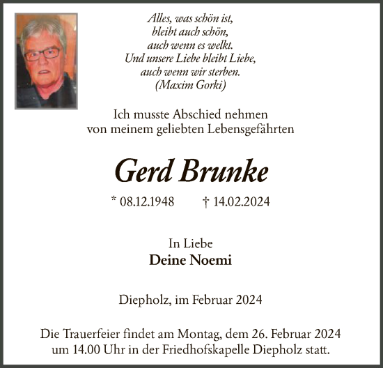 Traueranzeige von Gerd Brunke von SYK