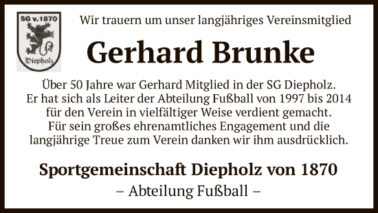 Traueranzeige von Gerhard Brunke von SYK