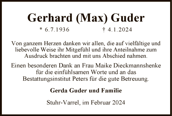 Traueranzeige von Gerhard Guder von SYK