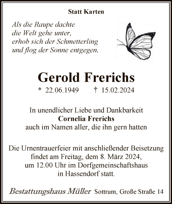 Traueranzeige von Gerold Frerichs von SYK