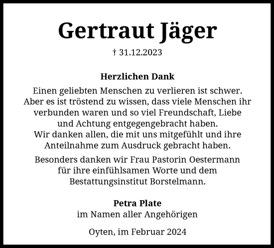 Traueranzeige von Gertraut Jäger von SYK