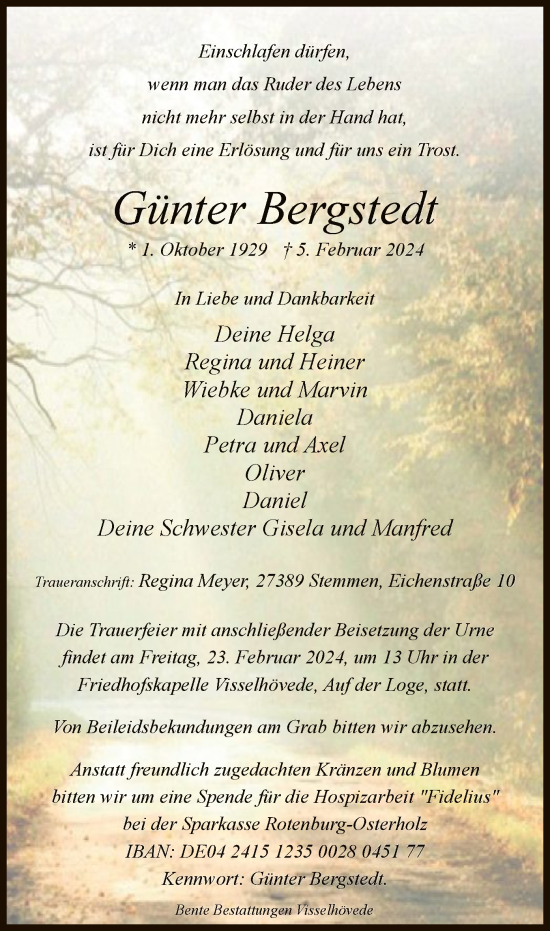 Traueranzeige von Günter Bergstedt von SYK